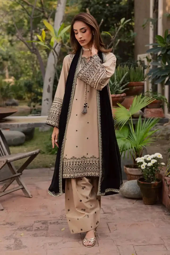 Unstitched Heavy Embroidered Dhanak Suit With Full Embroidered Dhanak Shawl