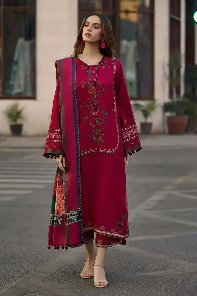 CZ-2980 Unstitched Heavy Embroidered Dhanak Suit ( Printed Woolen Shawl )