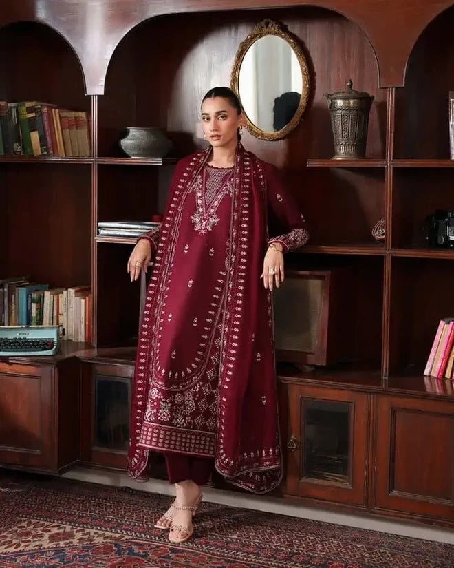 CR-2970 Unstitched Heavy Embroidered Dhanak Suit With Four-sided Embroidered Dhanak Shawl