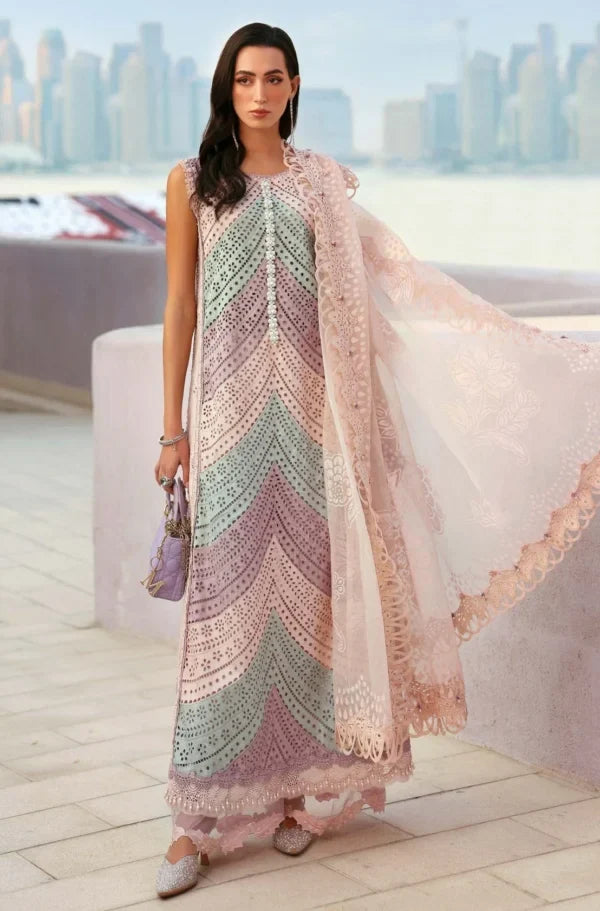 MB-2805A Lawn Unstitched Chicken Kari Embroidered Suit With Printed Organza Dupatta