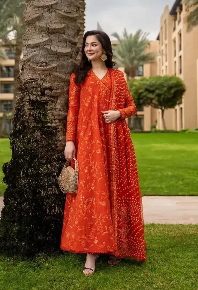 FS-1005 Lawn Unstitched Fully Embroidered Fabric With Printed Chiffon Dupatta 4 Sided Embroidered Lace Sale price