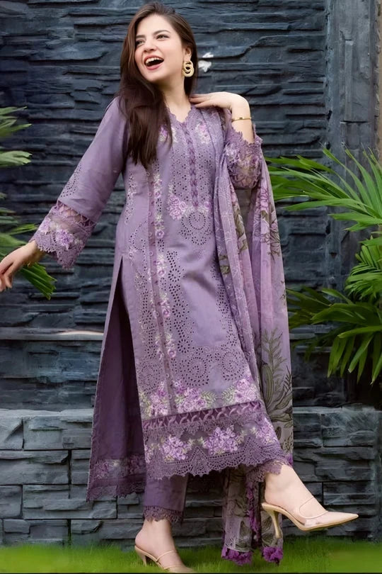 SR-JD2680 Lawn Unstitched Embroidered 3pc Suit With Lawn Digital Printed Dupatta