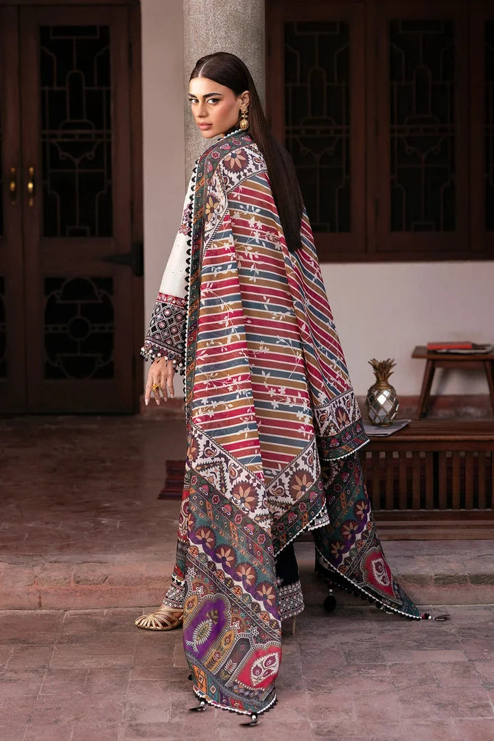 JZ-2800 Unstitched Embroidered Dhanak Suit with Printed Dupatta
