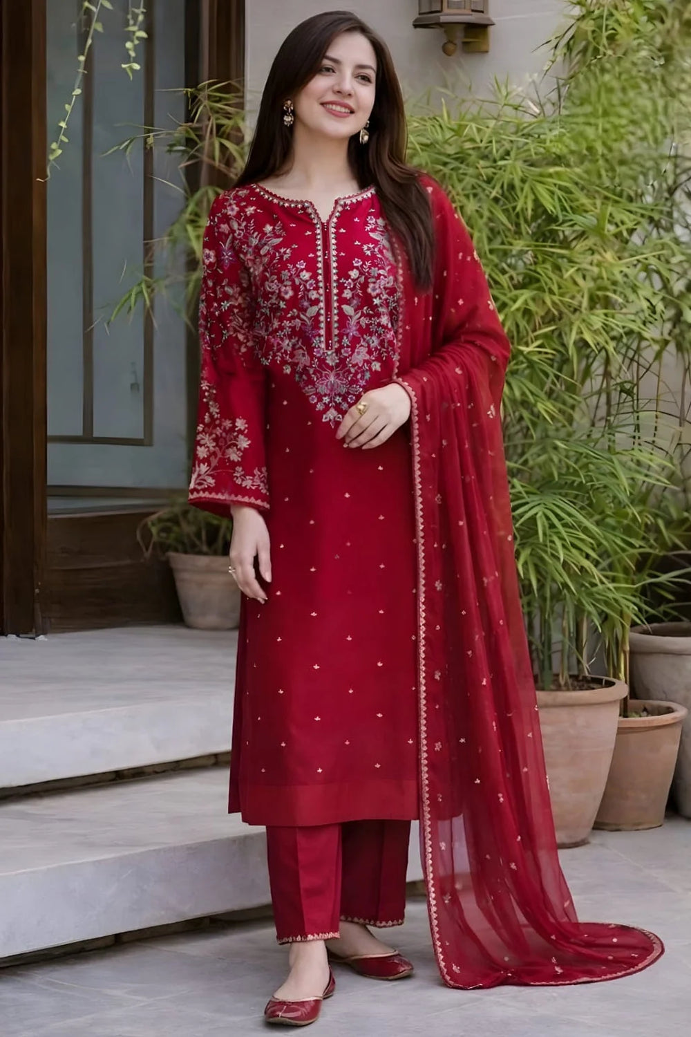 SR-BT2700 Unstitched Fully Embroidered Lawn Suit With Embroidered Bamber Chiffon Dupatta
