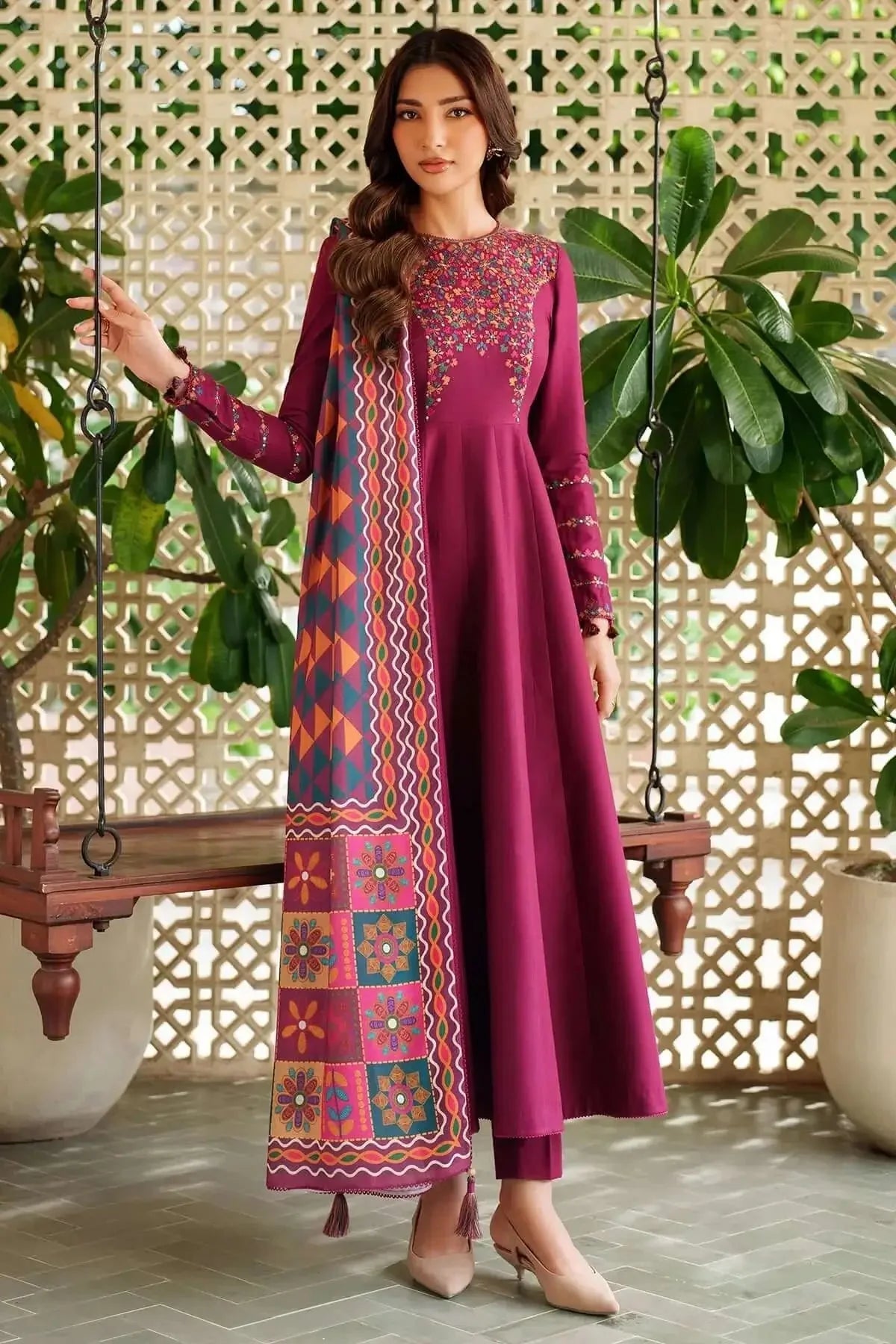 3 Piece - Unstitched Embroidered Dhanak Fabric