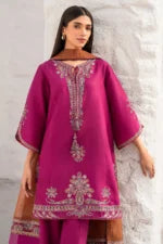 JZ-2830 3 Piece – Unstitched Embroidered Lawn Fabric With Embroidered Chiffon Dupatta