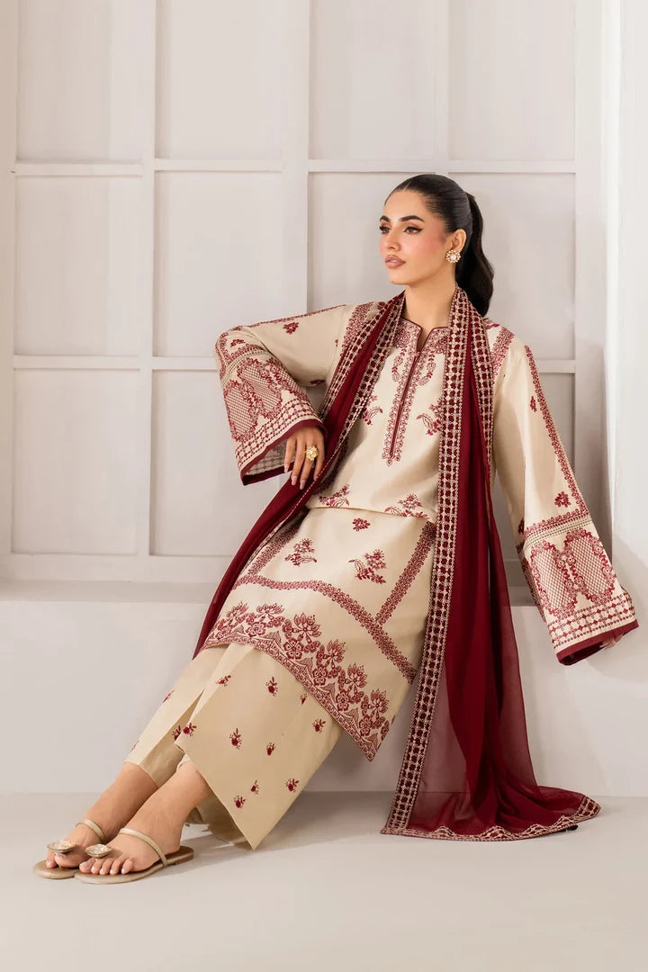 BQ-2950 Unstitched Heavy Embroidered Dhanak Suit With Embroidered Dhanak Shawl