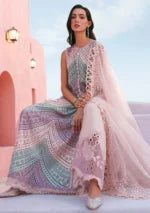MB-2805A Lawn Unstitched Chicken Kari Embroidered Suit With Printed Organza Dupatta