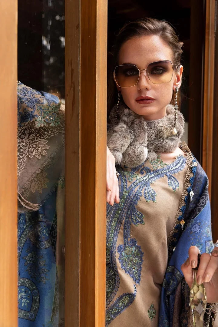 MB-3050 Unstitched Heavy Embroidered Dhanak Suit With Printed Wool Shawl