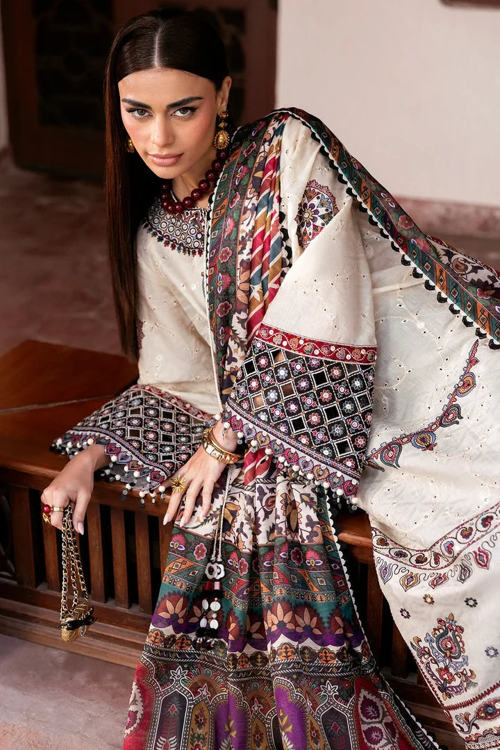 JZ-2800 Unstitched Embroidered Dhanak Suit with Printed Dupatta