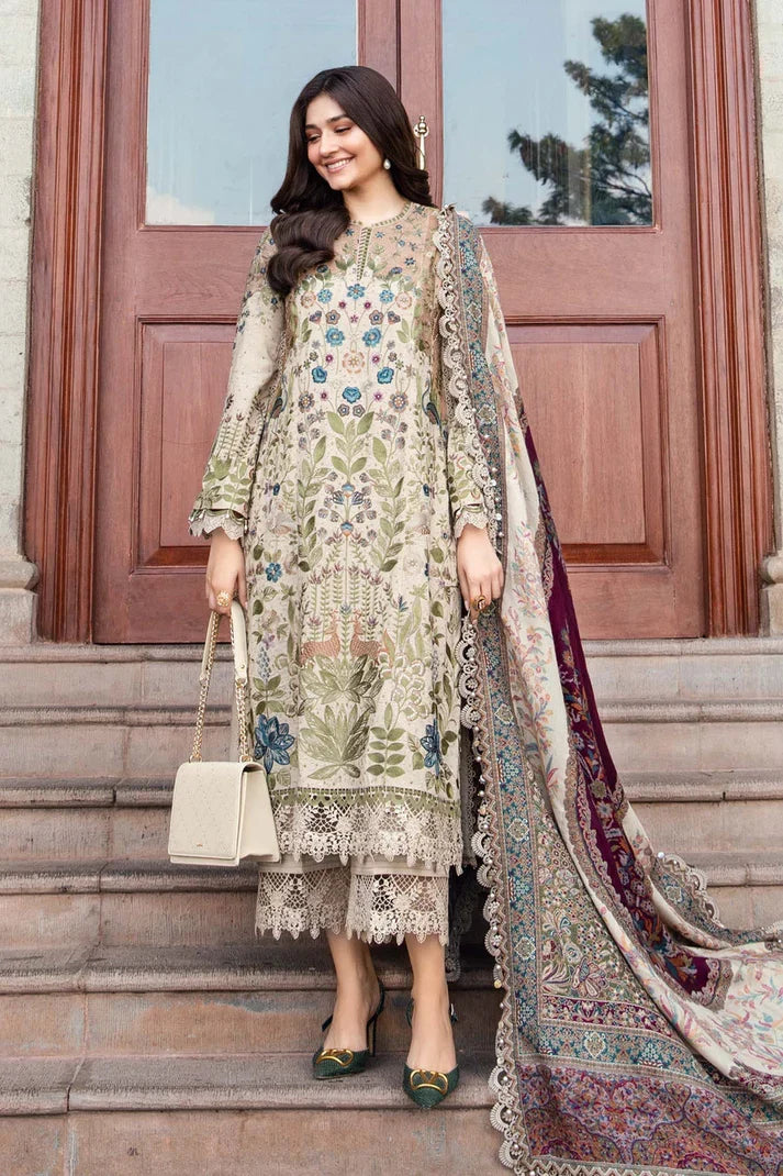 3 Piece - Unstitched Fully Embroidered Dhanak Fabric MB-555