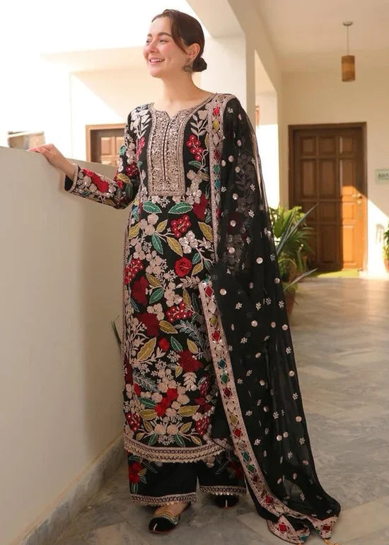 RR-2935 Unstitched Embroidered Dhanak Suit With Embroidered Chiffon Dupatta