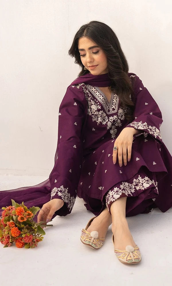 SR-PZ97333 Unstitched Embroidered Lawn Suit 3pc With Bamber Chiffon Embroidered Dupatta