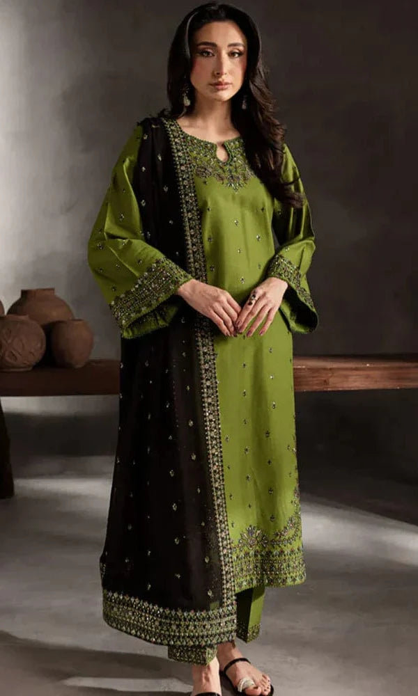 SR-IZ89333 Lawn Embroidered 3pc Suit With Bamber Chiffon Embroidered Dupatta