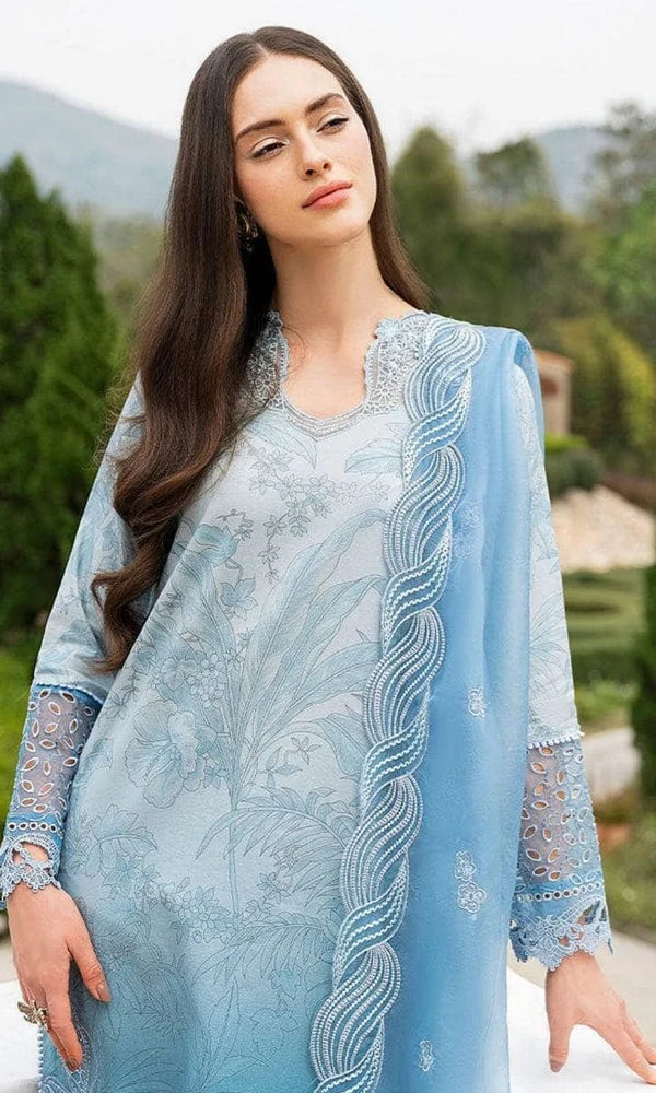 SR-MB510 Lawn Unstitched Embroidered 3pc Suit With Embroidered Organza Dupatta