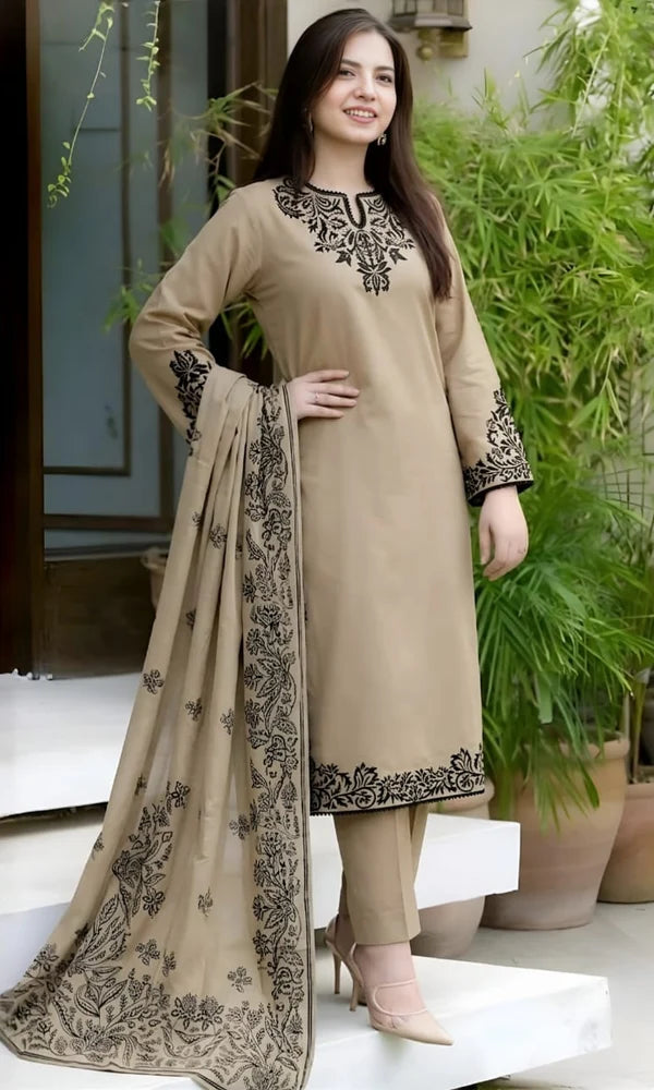 SR-SPL746 Unstitched Embroidered Lawn Suit 3pc With Digital Printed Monar Dupatta