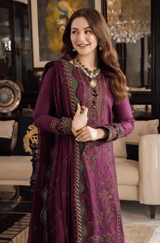 AJ-2885 Unstitched Embroidered Dhanak Suit With Embroidered Chiffon Dupatta