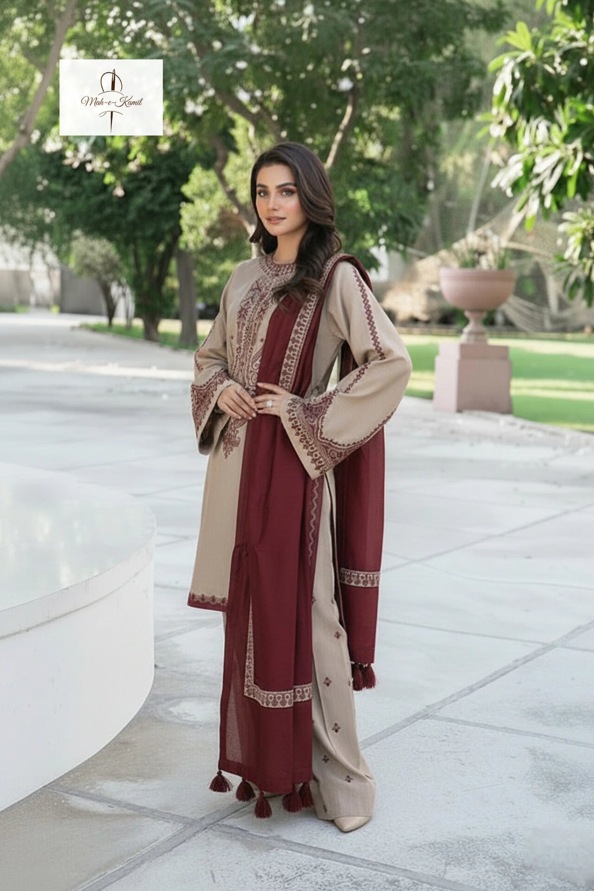 3 Piece - Unstitched Fully Embroidered Dhanak Fabric KD-910