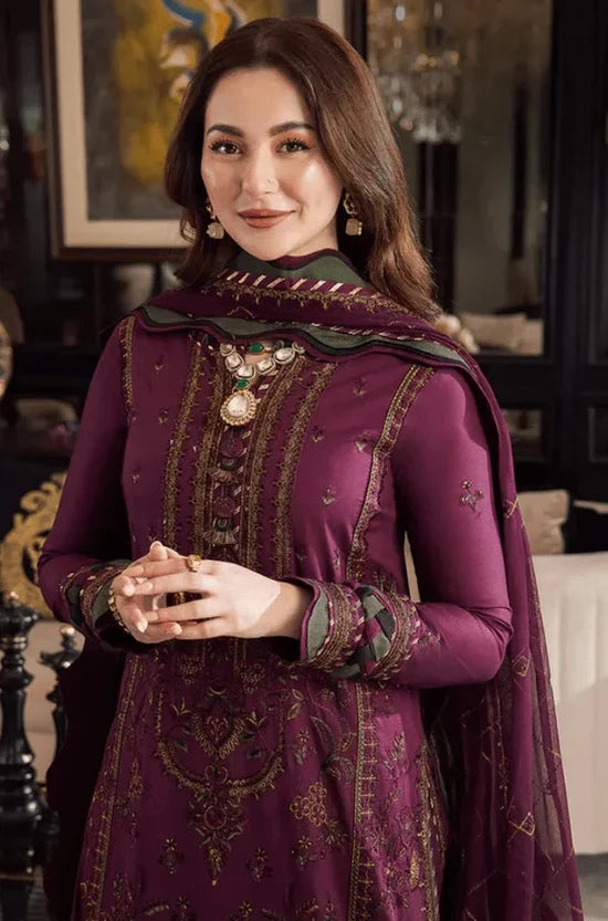 AJ-2885 Unstitched Embroidered Dhanak Suit With Embroidered Chiffon Dupatta