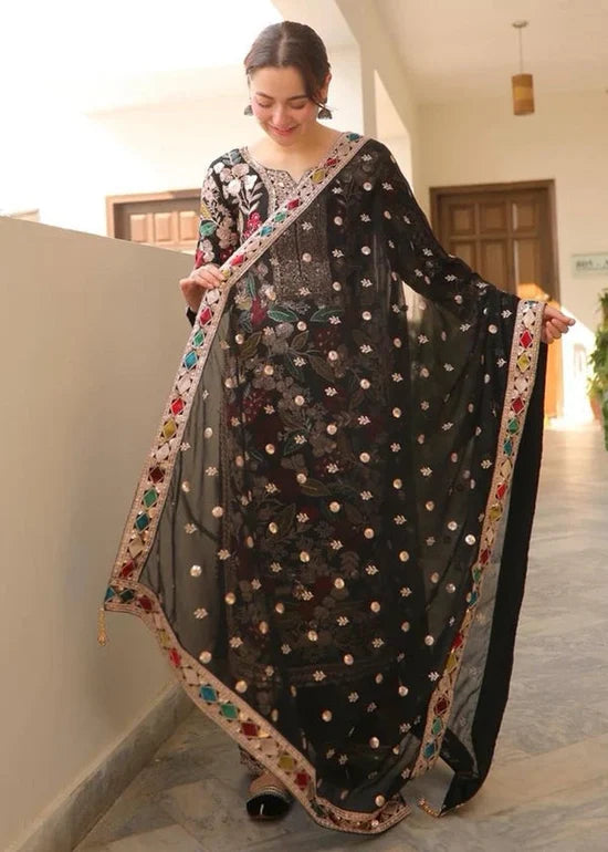 RR-2935 Unstitched Embroidered Dhanak Suit With Embroidered Chiffon Dupatta