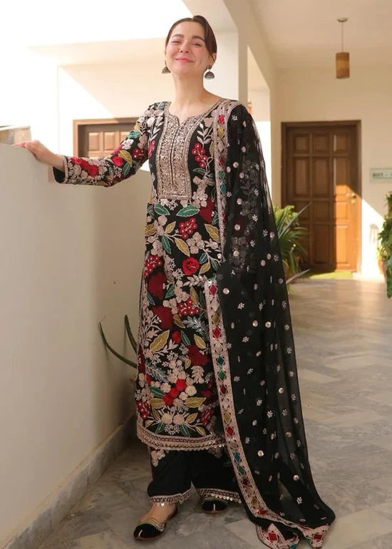 RR-2935 Unstitched Embroidered Dhanak Suit With Embroidered Chiffon Dupatta