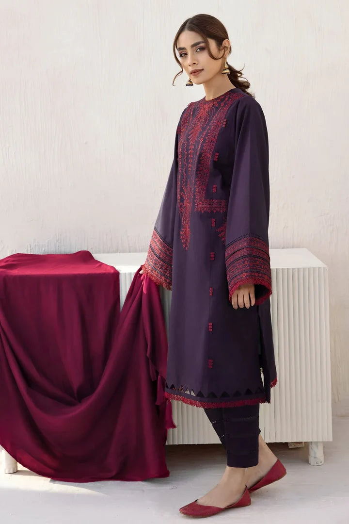 JZ-2910 Unstitched Embroidered Dhanak Suit With Plain Dhanak Shawl