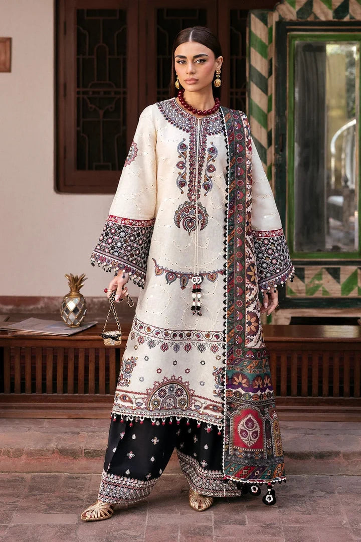 JZ-2800 Unstitched Embroidered Dhanak Suit with Printed Dupatta