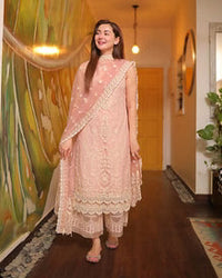 SR-LM54 3Pc Unstitched Embroidered Lawn Suit With Organza Embroidered Dupatta