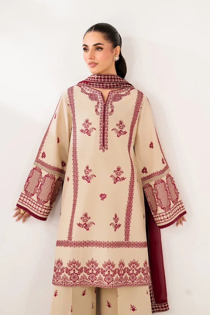BQ-2950 Unstitched Heavy Embroidered Dhanak Suit With Embroidered Dhanak Shawl