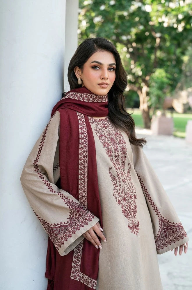 3 Piece - Unstitched Fully Embroidered Dhanak Fabric KD-910