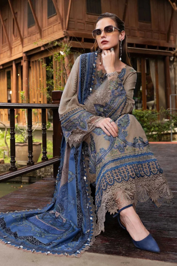 MB-3050 Unstitched Heavy Embroidered Dhanak Suit With Printed Wool Shawl