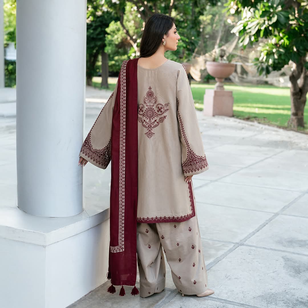 3 Piece - Unstitched Fully Embroidered Dhanak Fabric KD-910