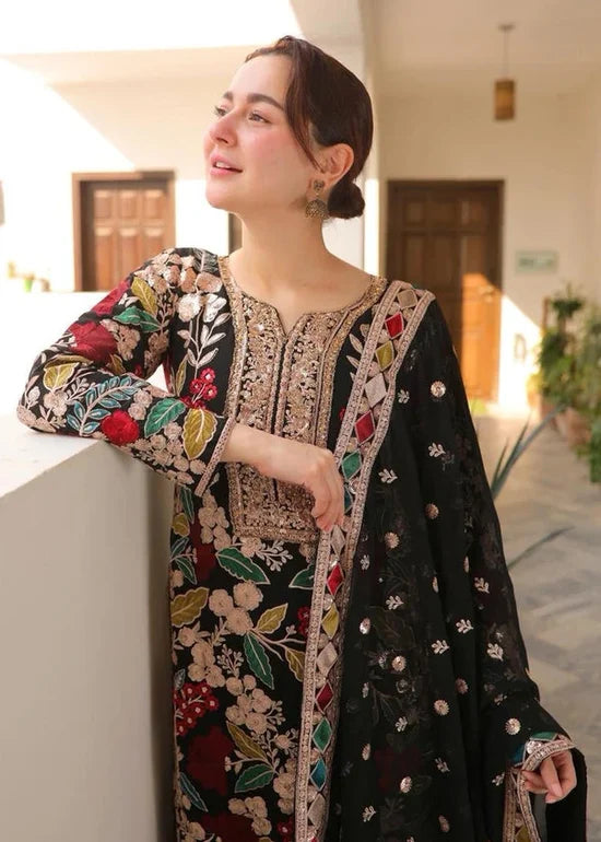 RR-2935 Unstitched Embroidered Dhanak Suit With Embroidered Chiffon Dupatta