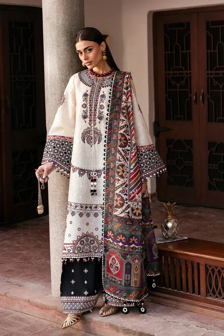 JZ-2800 Unstitched Embroidered Dhanak Suit with Printed Dupatta