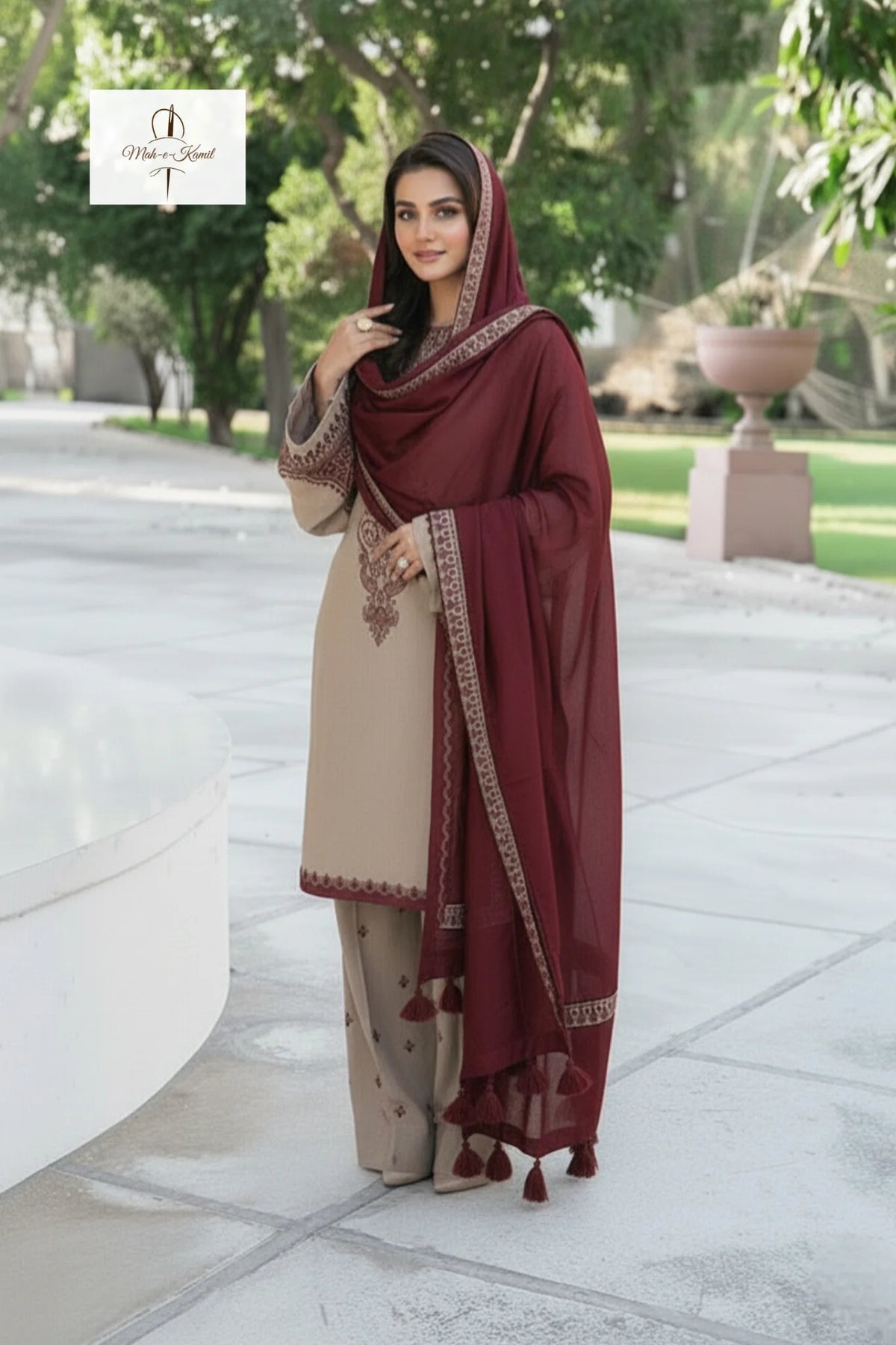 3 Piece - Unstitched Fully Embroidered Dhanak Fabric KD-910