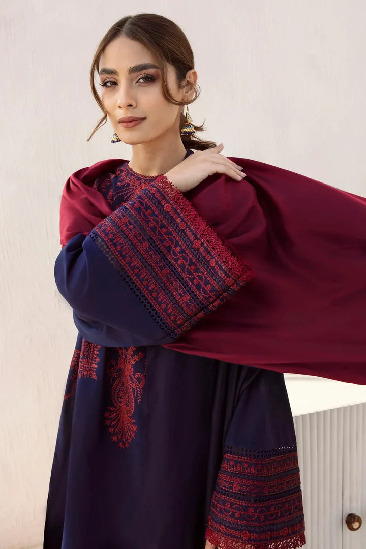 JZ-2910 Unstitched Embroidered Dhanak Suit With Plain Dhanak Shawl