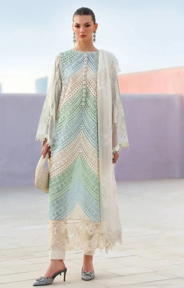 Lawn Unstitched Chicken Kari Embroidered Suit With Printed Organza Dupatta
