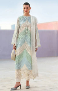 Lawn Unstitched Chicken Kari Embroidered Suit With Printed Organza Dupatta