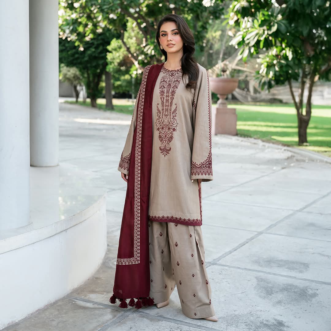 3 Piece - Unstitched Fully Embroidered Dhanak Fabric KD-910