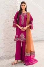 JZ-2830 3 Piece – Unstitched Embroidered Lawn Fabric With Embroidered Chiffon Dupatta