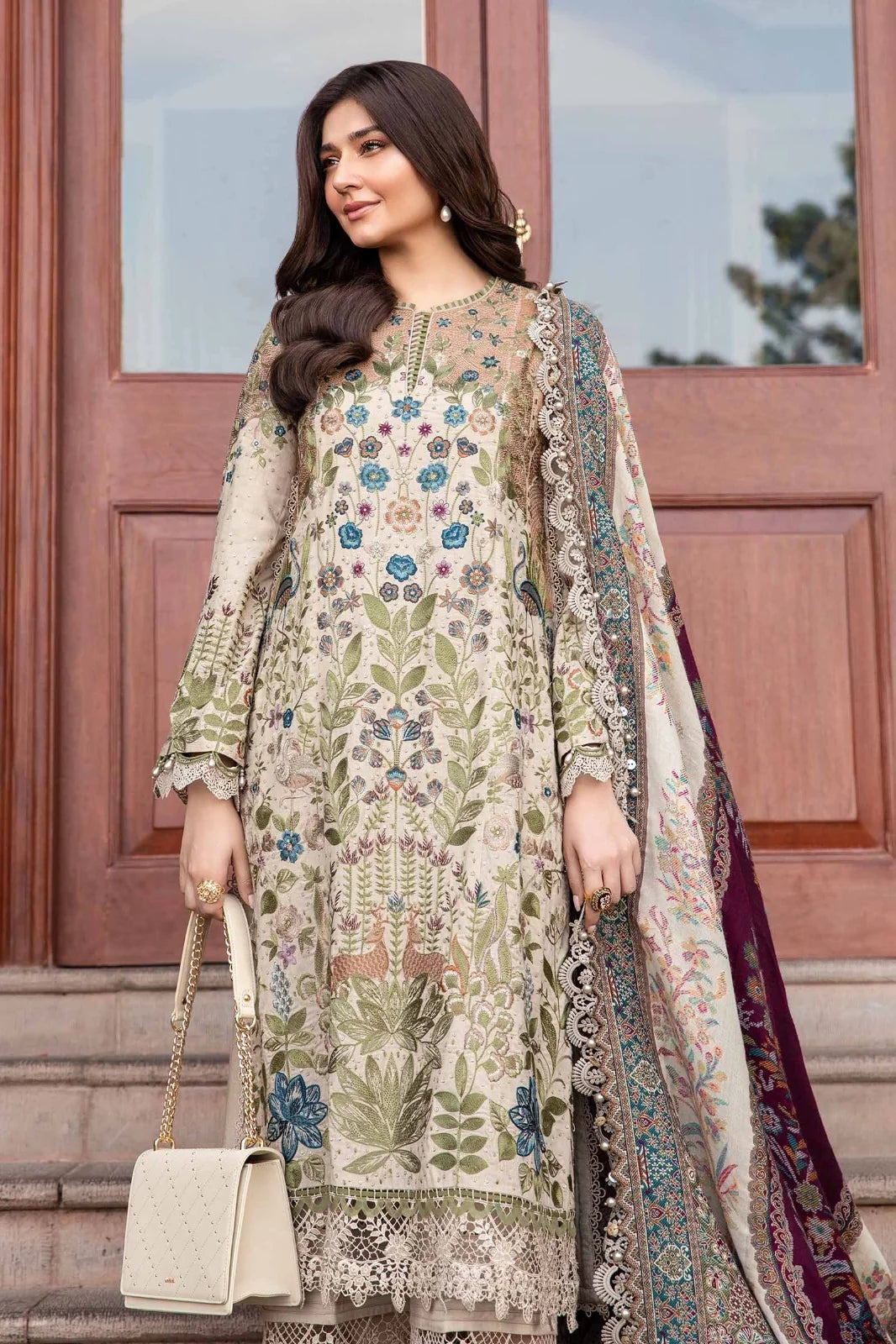 3 Piece - Unstitched Fully Embroidered Dhanak Fabric MB-555