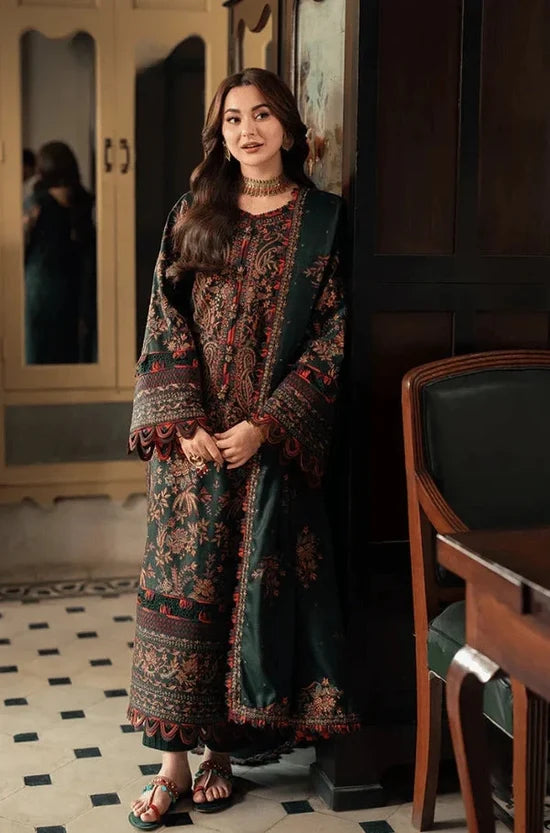 AJ-2915 Unstitched Heavy Embroidered Dhanak Suit With Embroidered Dhanak Shawl