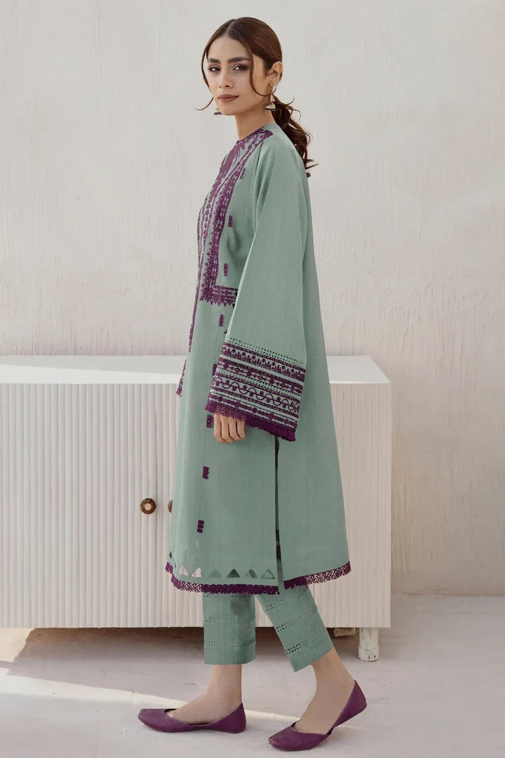 JZ-2905 Unstitched Embroidered Dhanak Suit With Plain Dhanak Shawl