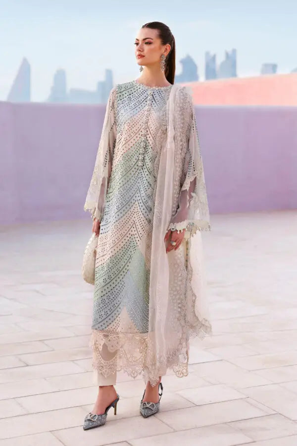 Lawn Unstitched Chicken Kari Embroidered Suit With Printed Organza Dupatta
