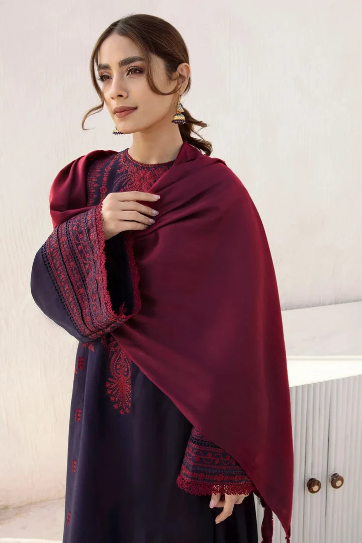 JZ-2910 Unstitched Embroidered Dhanak Suit With Plain Dhanak Shawl