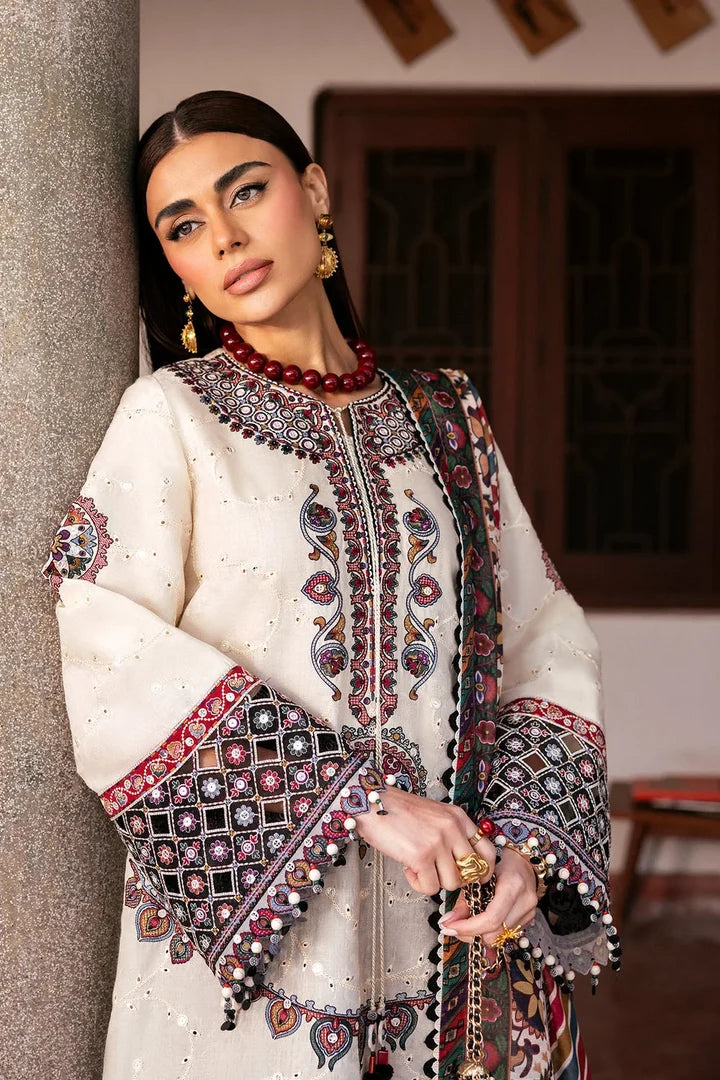 JZ-2800 Unstitched Embroidered Dhanak Suit with Printed Dupatta