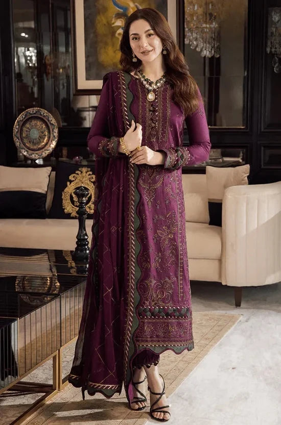 AJ-2885 Unstitched Embroidered Dhanak Suit With Embroidered Chiffon Dupatta