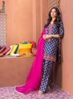 MB 112 Digital Printed Lawn 3pc Suit With Digital Printed Poly Lawn Dupatta & Embroidered Patches