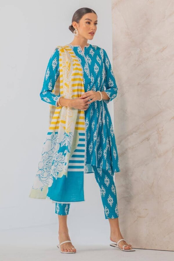 CH-144 Digital Printed Unstitched Lawn Suit 3pc With Monar Digital Printed Dupatta