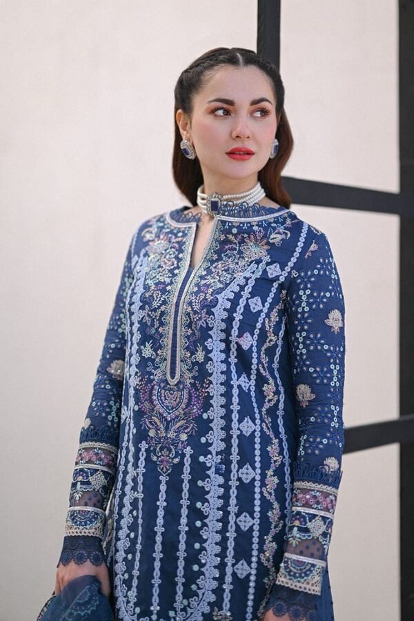 SP-2545 Unstitched Embroidered Lawn 3pc Suit With Organza Embroidered Dupatta